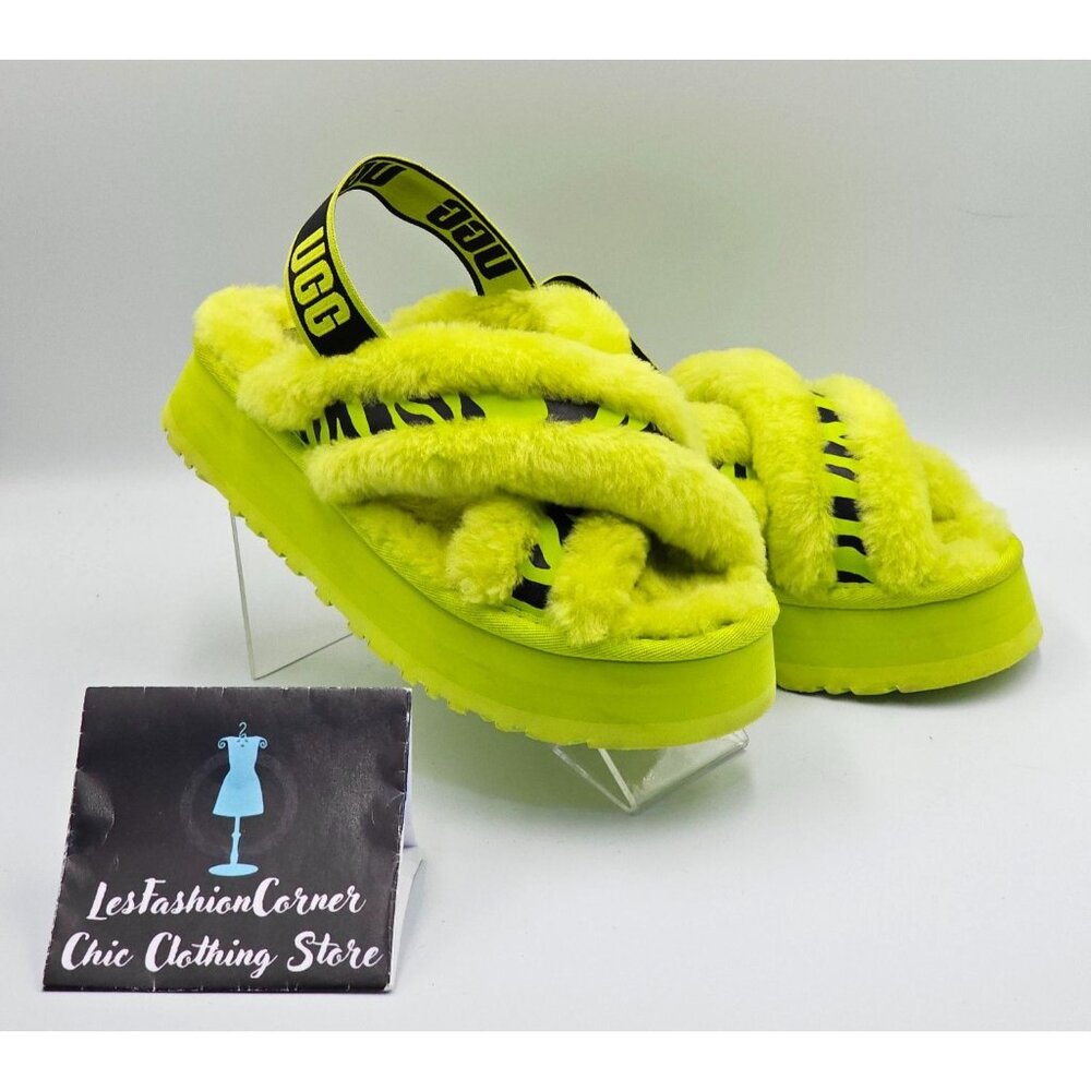 UGG Women's Animalia Green Disco Cross Slide Platform Sandals Size 7 2695 - Picture 4 of 16